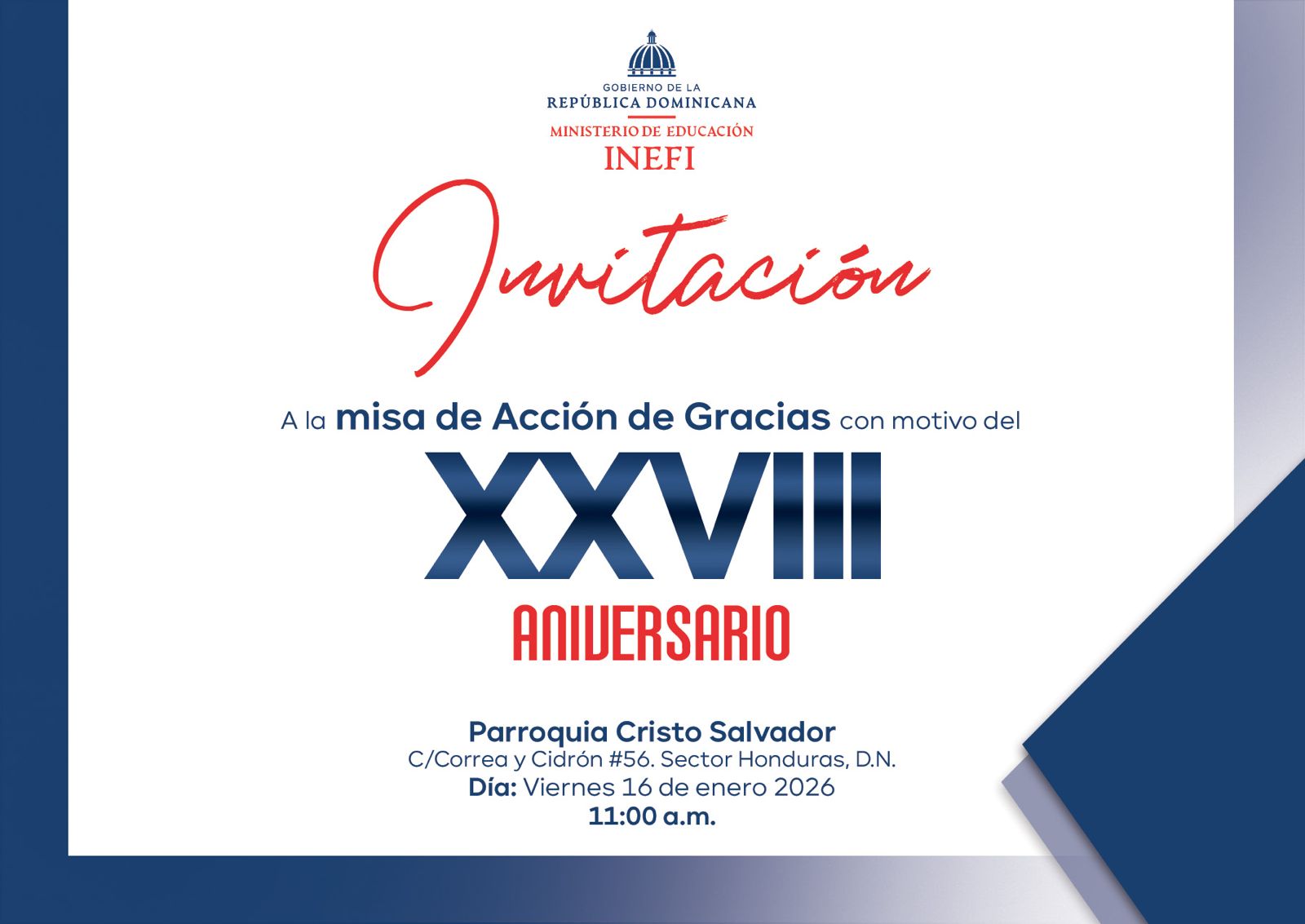 INEFI realizará este viernes misa en conmemoración 28 aniversario
