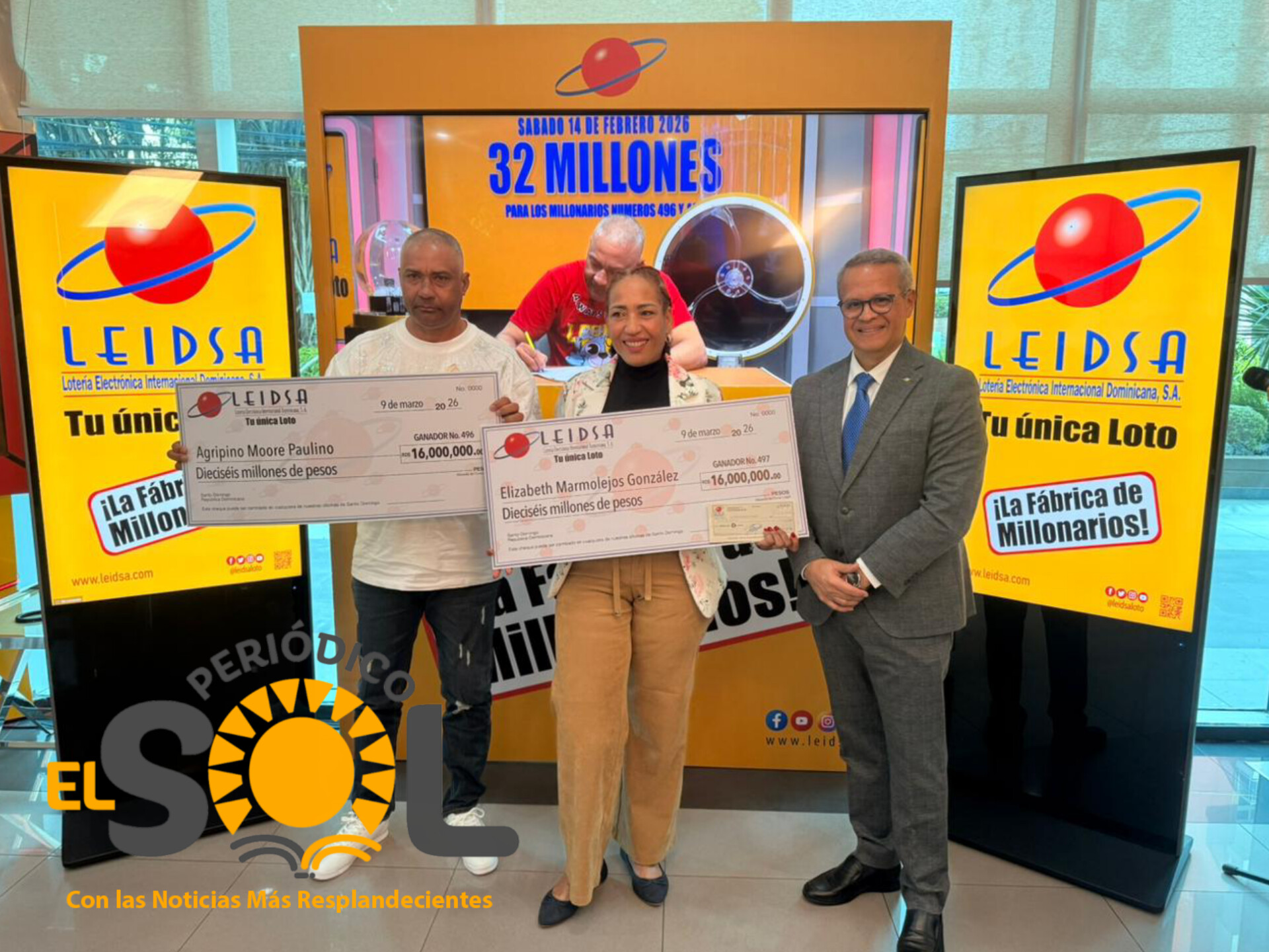 LEIDSA entrega 32 millones a dos ganadores que se dividieron en el Loto.