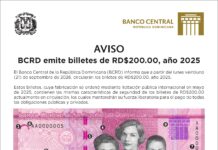 AVISO: BCRD emitirá nuevos billetes de RD$200.00 a partir del 21 de septiembre