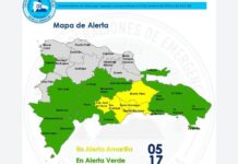El COE coloca 04 provincia y el Distrito Nacional en alerta amarilla y mantiene 17 provincias en alerta verde, debido a que el boletín del INDOMET