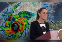 Sheinbaum urge al resguardo ante el próximo impacto del huracán Simón en costas mexicanas